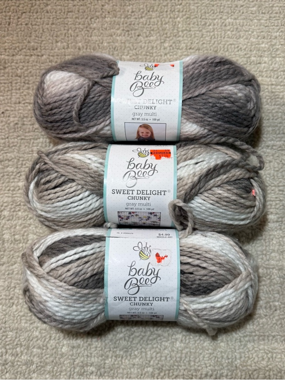Baby Bee Sweet Delight Chunky Yarn - Gray Multi/405, 3 Skeins